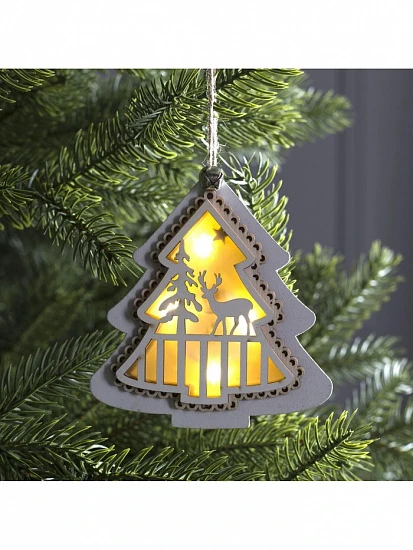 Ёлочная игрушка «Ёлочка с оленем», 10×10×2 см, 4 LED, от батареек, свечение тёплое белое