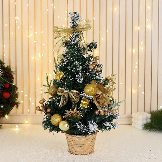 Искусственная ёлка настольная «Зимнее волшебство. Праздничная», цветок шары, 20×52 см, ПВХ ветки отгибаются, золотистый