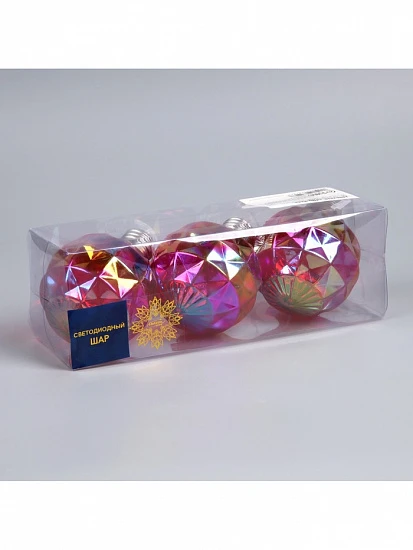 Набор ёлочных шаров «Яркие переливы», 3 шт., d=7 см, 3 LED, от батареек AG13×9, свечение тёплое белое