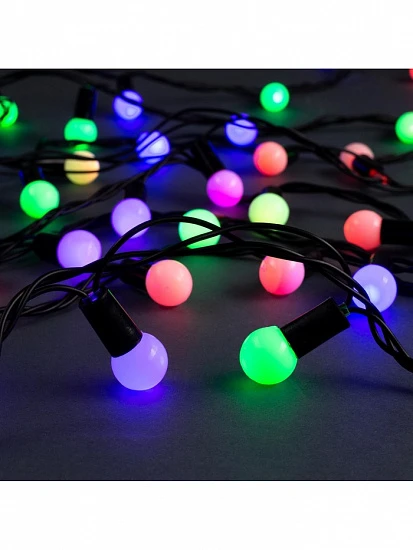 Гирлянда «Нить» 10 м с насадками «Шарики 1.5 см», IP44, тёмная нить, 100 LED, свечение мульти (RG/RB), мигание, 220 В