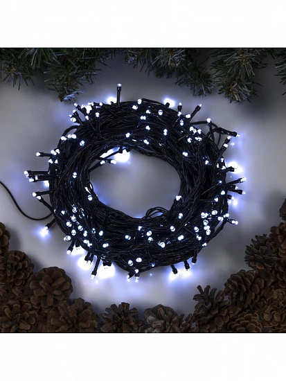 Гирлянда «Нить» 20 м, IP20, тёмная нить, 200 LED, свечение белое, 8 режимов, 220 В