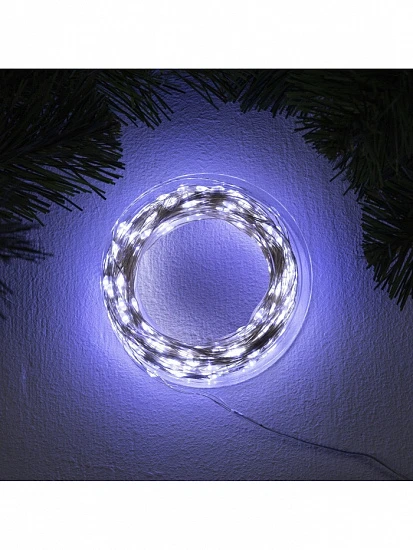 Гирлянда «Нить» 50 м роса, IP44, серебристая нить, 500 LED, свечение белое, 8 режимов, 31 В
