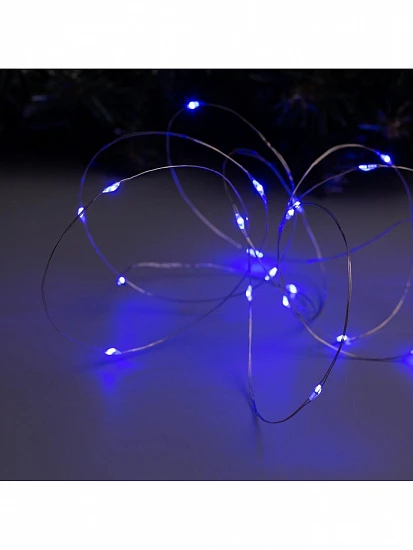Гирлянда «Нить» 2 м роса, IP20, серебристая нить, 20 LED, батарейки CR2032×2 (в комплекте), свечение синее
