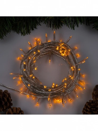Гирлянда «Нить» 10 м, IP20, прозрачная нить, 100 LED, 8 режимов, 220 В, свечение жёлтое