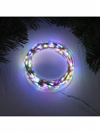 Гирлянда «Нить» 50 м роса, IP44, серебристая нить, 500 LED, свечение мульти, 8 режимов, 31 В