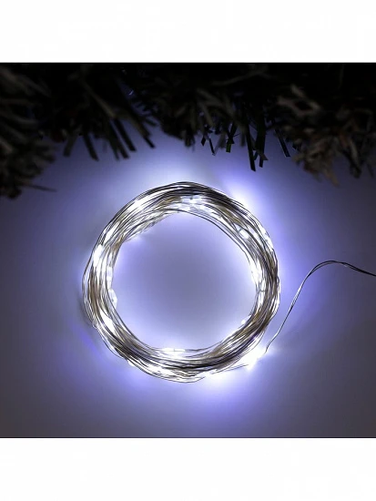 Гирлянда «Нить» 10 м роса, IP20, серебристая нить, 100 LED, свечение белое, 12 В