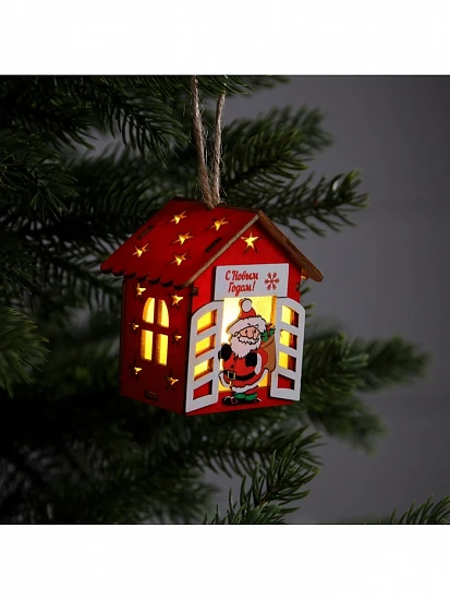 Ёлочная игрушка «Дом с Дедом Морозом», 8.7×4.6 см, 1 LED, от батареек, свечение тёплое белое