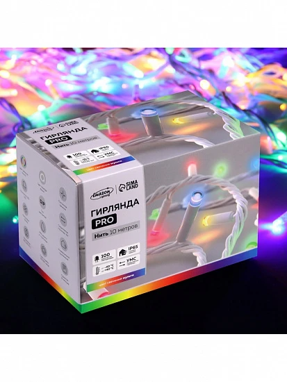 Гирлянда «Нить» 10 м, IP65, УМС, белая каучуковая нить, 100 LED, свечение мульти, 220 В