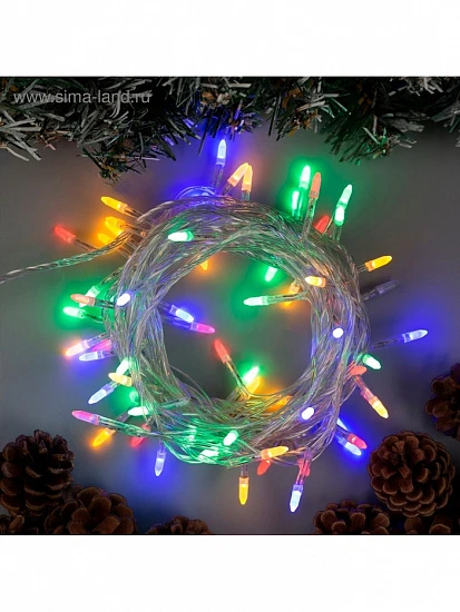 Гирлянда «Нить» 5 м с насадками «Игла», IP20, прозрачная нить, 50 LED, свечение мульти, 8 режимов, 220 В