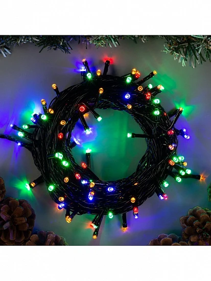 Гирлянда «Нить» 10 м, IP20, тёмная нить, 100 LED, 8 режимов, 220 В, свечение мульти
