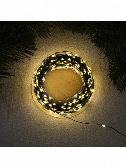 Гирлянда «Нить» 50 м роса, IP44, зелёная нить, 500 LED, свечение тёплое белое, 8 режимов, 31 В