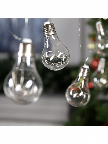 Гирлянда «Нить» 3 м с насадками «Лампочки», IP20, серебристая нить, 100 LED, свечение синее, 3.5 В