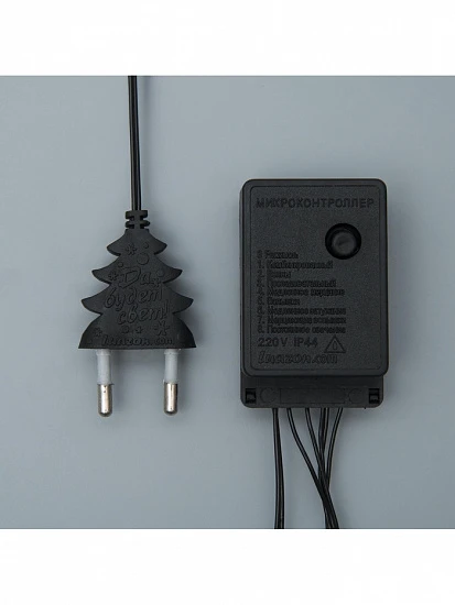 Гирлянда «Нить» 20 м, IP20, тёмная нить, 200 LED, свечение тёплое белое, 8 режимов, 220 В