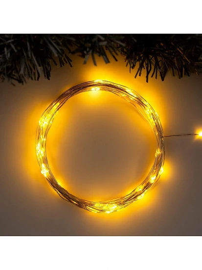 Гирлянда «Нить» 10 м роса, IP20, серебристая нить, 100 LED, свечение жёлтое, 12 В