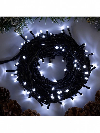 Гирлянда «Нить» 10 м, IP44, УМС, тёмная нить, 100 LED, свечение белое, 220 В