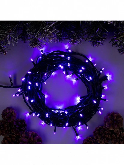 Гирлянда «Нить» 10 м, IP44, тёмная нить, 100 LED, свечение фиолетовое, 8 режимов, 220 В