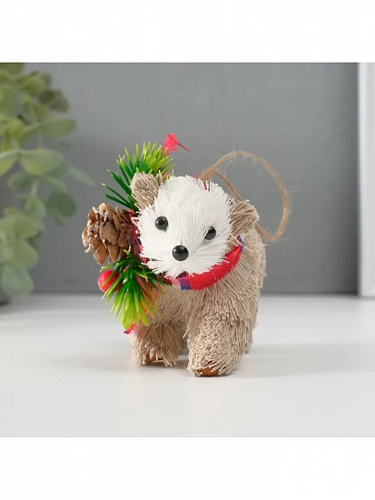 Фигурка-подвеска новогодняя «Мишка с ёлочным венком на шее», 11.5×5.5×8 см