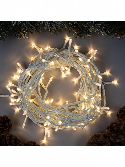 Гирлянда «Нить» 10 м, IP44, белая нить, 100 LED, свечение тёплое белое, 8 режимов, 220 В