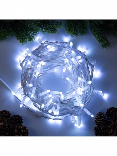 Гирлянда «Нить» 10 м, IP65, УМС, белая каучуковая нить, 100 LED, свечение белое, мерцание, 220 В