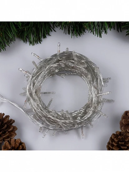 Гирлянда «Нить» 10 м, IP20, прозрачная нить, 100 LED, 8 режимов, 220 В, свечение мульти