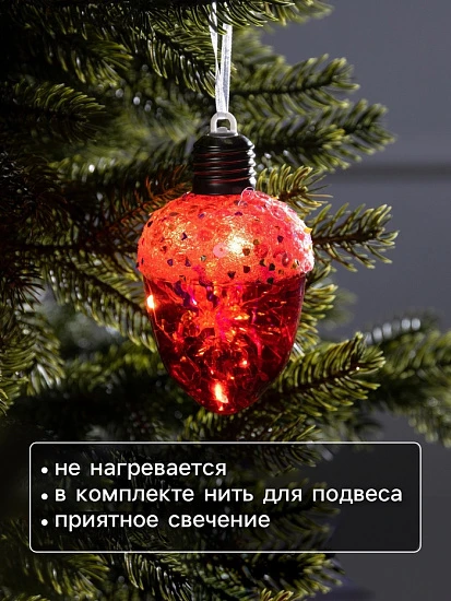 Ёлочный шар «Жёлудь красный», 12×7 см, 4 LED, от батареек, свечение тёплое белое