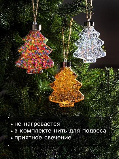 Набор ёлочных шаров «Ёлочки», 3 шт., 1 LED, от батареек, свечение тёплое белое, RGB, белое