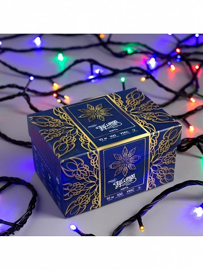 Гирлянда «Нить» 10 м, IP44, УМС, тёмная нить, 100 LED, свечение мульти, 220 В