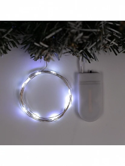 Гирлянда «Нить» 1 м роса, IP20, серебристая нить, 10 LED, батарейки CR2032×2 (в комплекте), свечение белое
