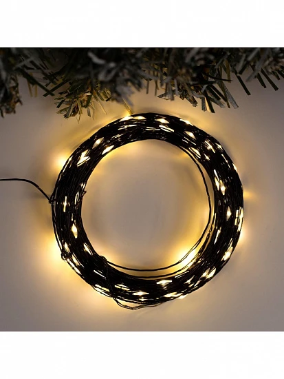 Гирлянда «Нить» 20 м роса, IP20, чёрная нить, 200 LED, свечение тёплое белое, 12 В