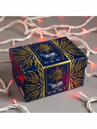 Гирлянда «Нить» 10 м, IP44, УМС, белая нить, 100 LED, свечение красное, 220 В