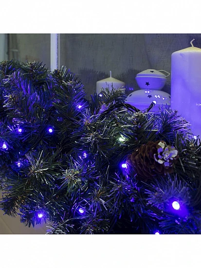 Гирлянда «Нить» 10 м, IP44, УМС, тёмная нить, 100 LED, свечение синее, мерцание белым, 220 В
