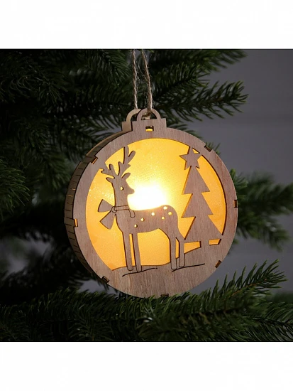 Ёлочная игрушка «Оленёнок в лесу», 12×12 см, 1 LED, от батареек, свечение тёплое белое