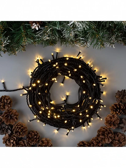 Гирлянда «Нить» 20 м, IP44, тёмная нить, 200 LED, свечение тёплое белое, 8 режимов, 220 В