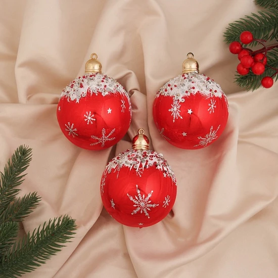 Ёлочные игрушки «Шейн», шары новогодние, d=8 см, набор 3 шт., красный