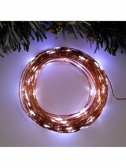 Гирлянда «Нить» 20 м роса, IP20, медная нить, 200 LED, свечение белое, 12 В