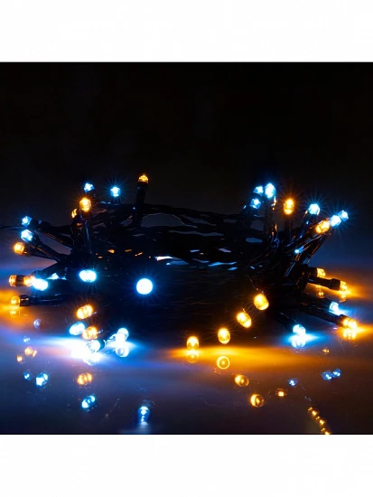 Гирлянда «Нить», 5 м, уличная, IP44, 50 LED, 2 режима, солнечная батарея, тёмная нить, свечение жёлтое/аквамарин
