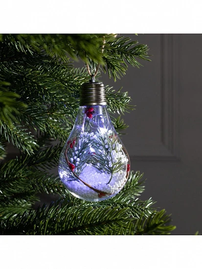 Ёлочный шар «Ветка ели», 5 LED, от батареек, свечение белое