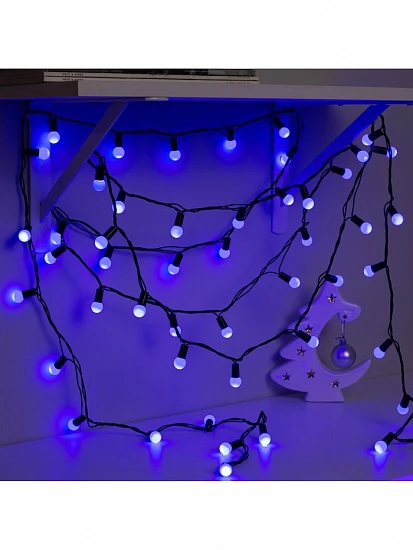 Гирлянда «Нить» 20 м с насадками «Шарики 1.5 см», IP44, тёмная нить, 200 LED, свечение синее, 8 режимов, 220 В