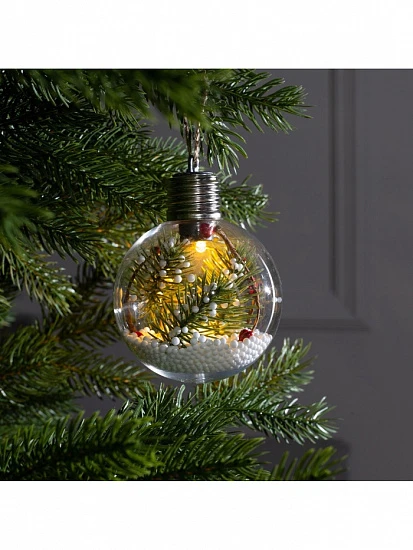 Ёлочный шар «Ветка ели», 1 LED, от батареек, свечение тёплое белое