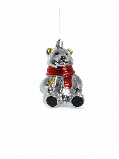 Ёлочная игрушка 4 шт. «Мишка в шарфике» 5.5×8 см, серебро