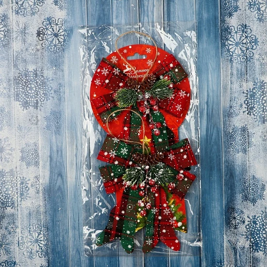 Ёлочные игрушки 2 шт. «Зимнее волшебство. Бант» пластик, клетка, 12×14 см, красный