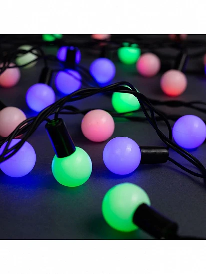 Гирлянда «Нить» 10 м с насадками «Шарики 2.5 см», IP44, тёмная нить, 100 LED, свечение мульти (RG/RB), мигание, 220 В