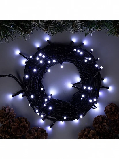 Гирлянда «Нить» 10 м, IP44, УМС, тёмная нить, 72 SMD-LED, свечение белое, 220 В