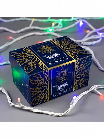 Гирлянда «Нить» 10 м, IP44, УМС, белая нить, 100 LED, свечение мульти, 220 В