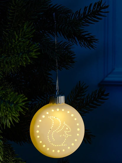 Ёлочный шар «БЁлка», 8.7×3.1×9.8 см, 1 LED, керамика, от батареек LR44×3, свечение тёплое белое