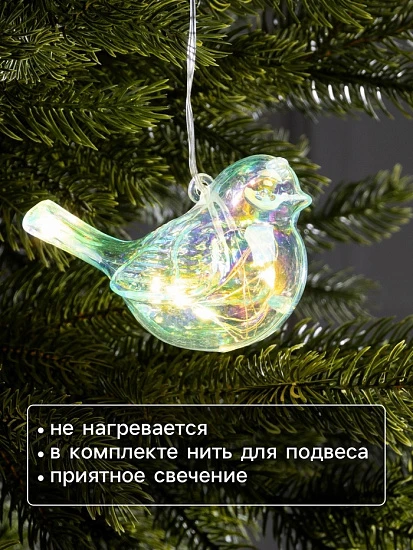 Ёлочная игрушка светодиодная «Снегирь», 10×17 см, 5 LED, от батареек ААх2, свечение тёплое белое