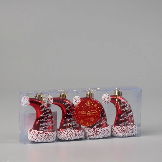 Ёлочные игрушки 4 шт. «Новогодний колпачок» 8×4.5 см, красно-белый