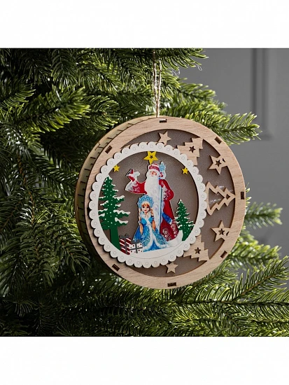 Подвеска световая «Дед Мороз и Снегурочка», 15×3 см, 6 LED, от батареек АААx2, свечение тёплое белое