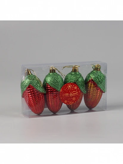 Ёлочные игрушки 4 шт. «Кукуруза колор» 10×4 см, красный