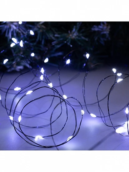 Гирлянда «Нить» 10 м роса, IP20, чёрная нить, 100 LED, свечение белое, 12 В